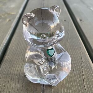 Vintage Fenton May Birthstone Clear Art Glass Heart Bear Figurine Paperweight